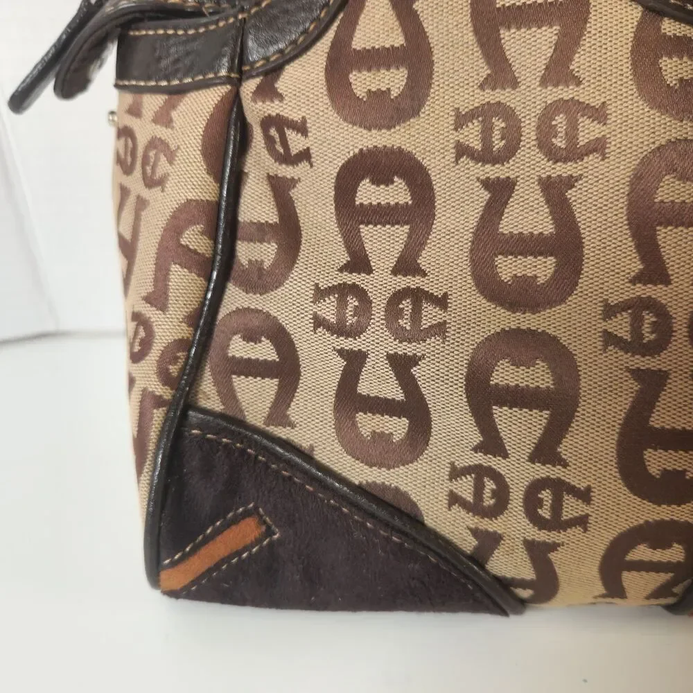 Etienne Aigner VTG Brown Canvas Leather Signature Logo Satchel Handbag Purse